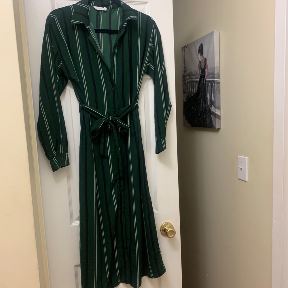 Midi dress green and black with sash